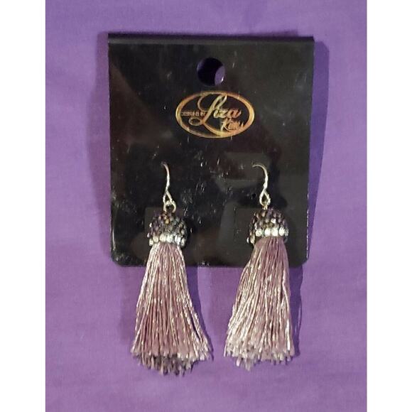 Designs By Liza Kim Purple Tassel Dangle Earrings Metallic Rhinestone Cap - Picture 2 of 8